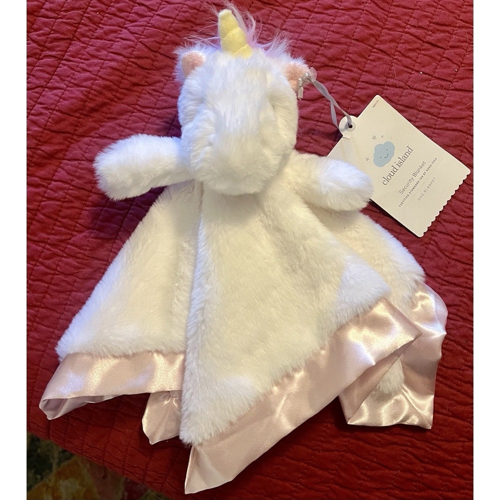 Cloud Island Security Blanket NWT Lovey Soft Plush Unicorn White Pink Satin Trim